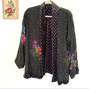 EUC Johnny Was Grey Velvet  Reversible Open Jacket